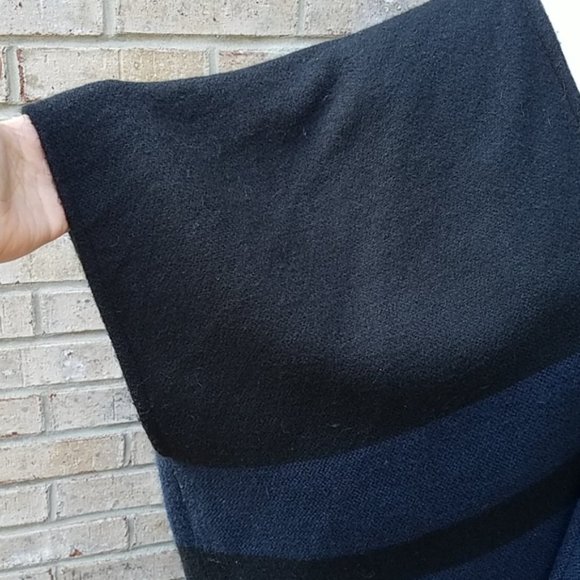 Loft Black & Navy Fringe Wrap/Poncho - Picture 2 of 8